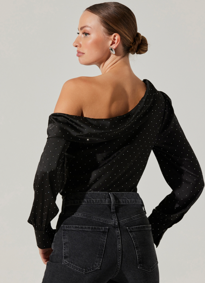 One Shoulder Rhinestone Long Sleeve Top by ASTR the Label