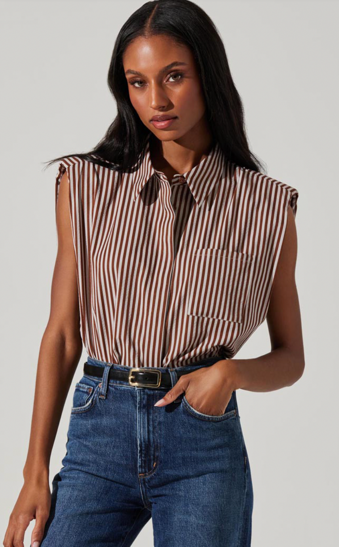 Sleeveless Striped Button Down Top by ASTR the Label