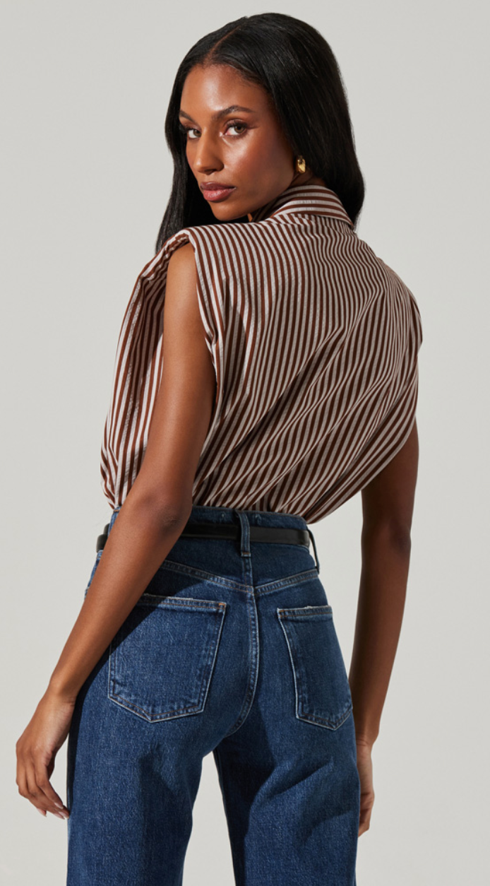 Sleeveless Striped Button Down Top by ASTR the Label