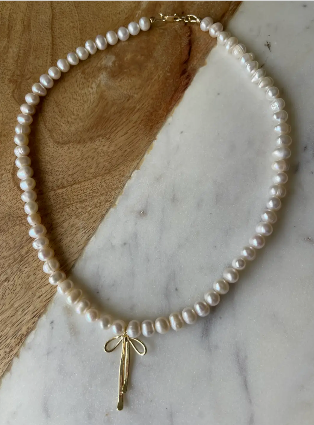 Pearl Bow Necklace by Jessica Matrasko Jewelry