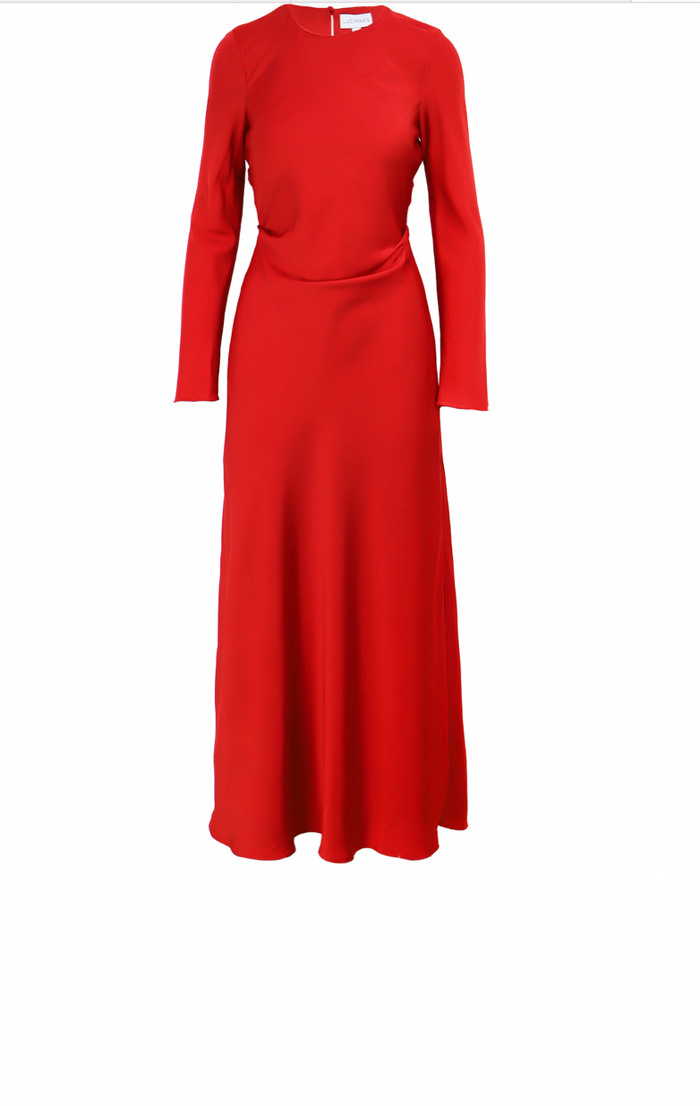 Red Satin Long Sleeve Maxi Dress by Lucy Paris