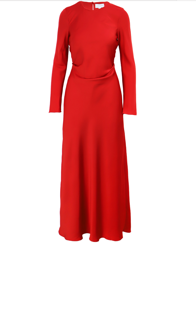 Red Satin Long Sleeve Maxi Dress by Lucy Paris