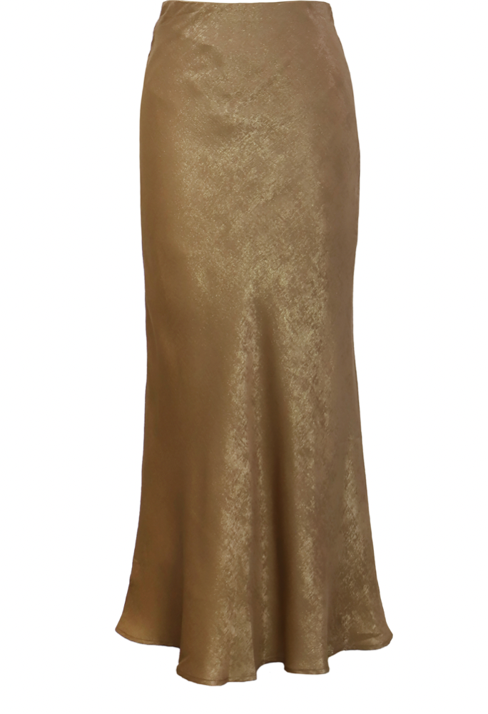 Gold satin silky Maxi Skirt by Lucy Paris