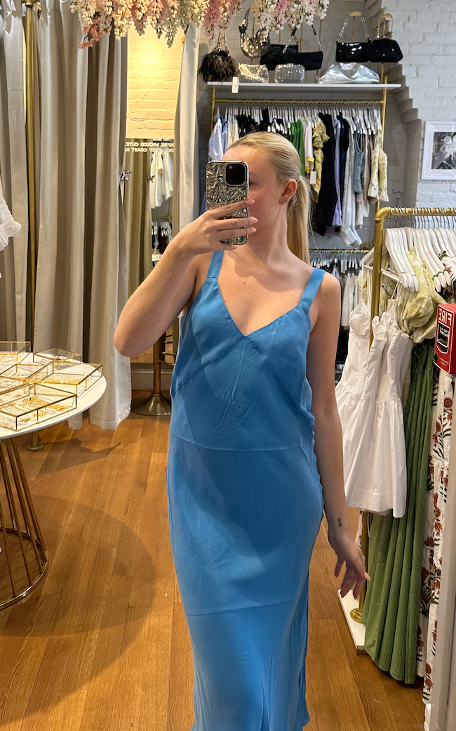 Blue Satin Midi Dress by Lucy Paris