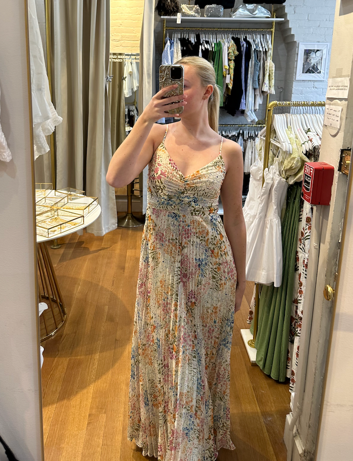 Floral Plated Maxi Dress by Lucy Paris