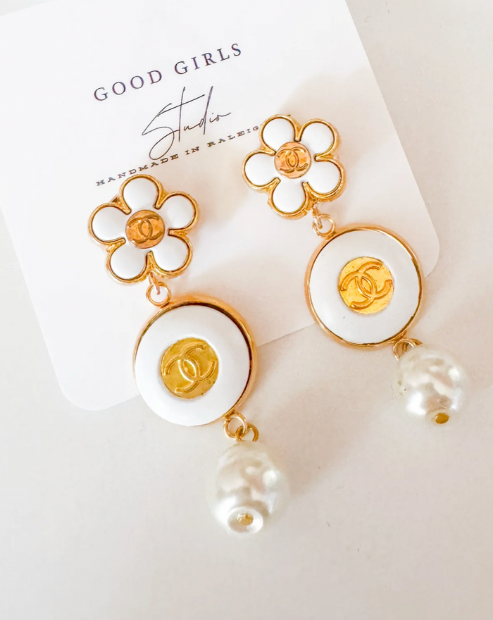 Repurposed Chanel Sweater Buttons turned into Earrings