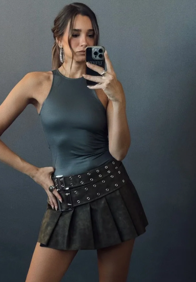 Vegan Leather Belted Mini Skirt by We Wore What