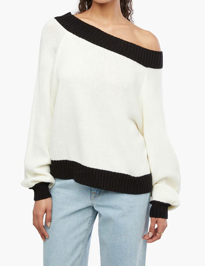 Off the Shoulder Black and White Sweater by We Wore What