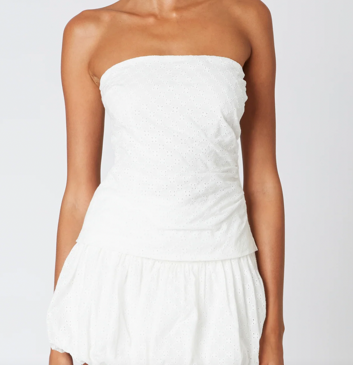 White Eyelet Strapless Top by NIA