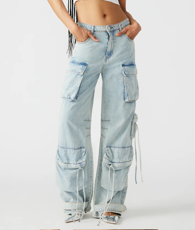 Light Wash Denim Cargo Pants by Steve Madden