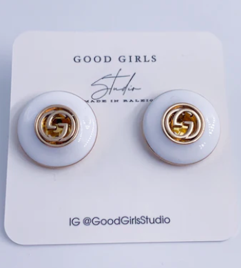 Gucci White Button Repurposed into Earrings