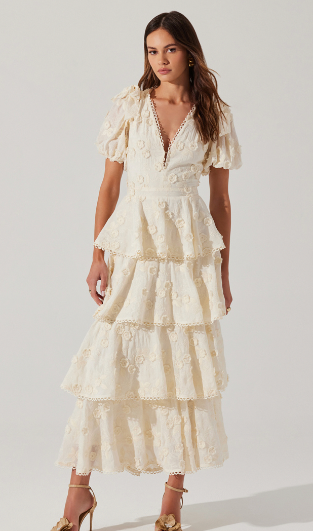 Arianell Ruffle Tiered Maxi Dress with Flower Detail by Astr the Label