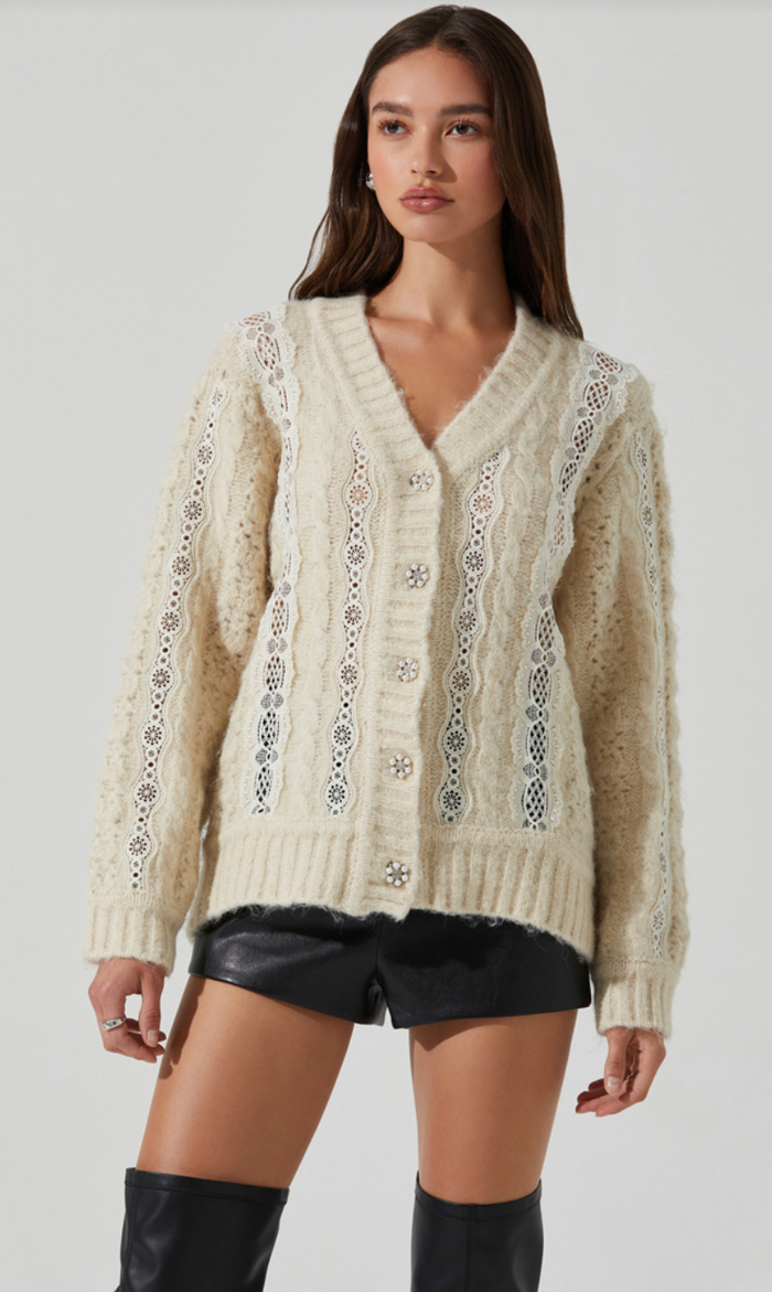 Nesmarie Cream Cardigan Sweater by Astr the Label