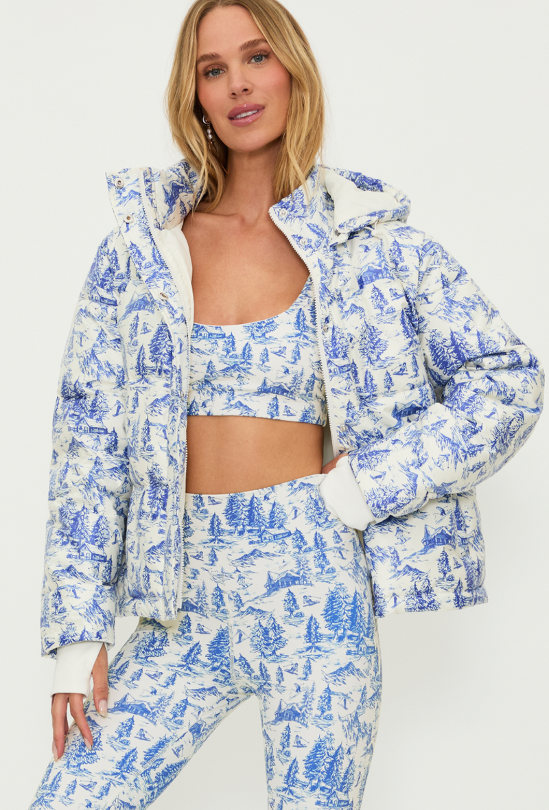 Blue and White Mountain Puffer Coat by Beach Riot