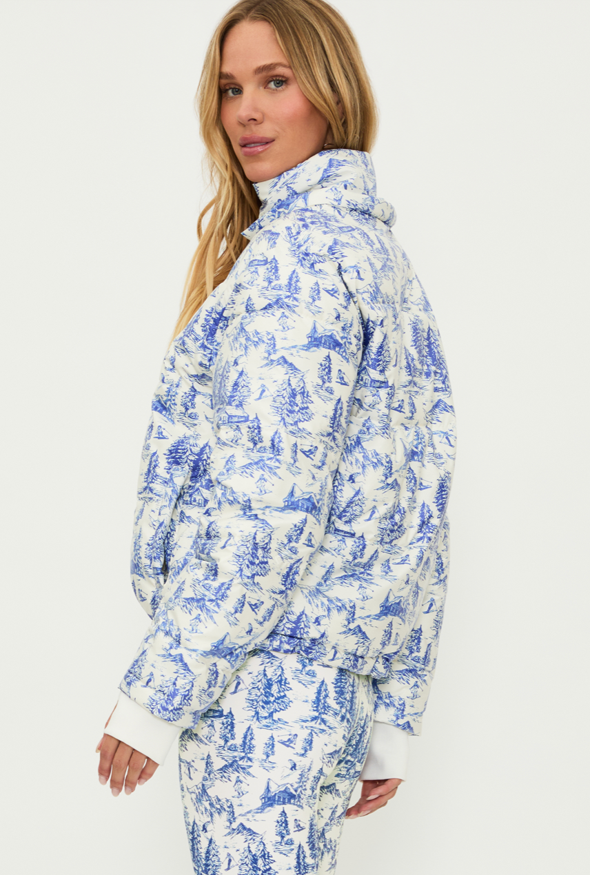 Blue and White Mountain Puffer Coat by Beach Riot