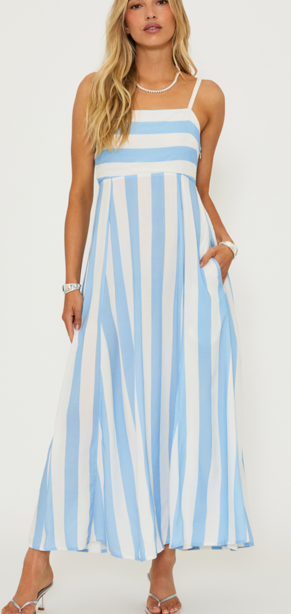 Rianne Blue and White Striped Dress by Beach Riot