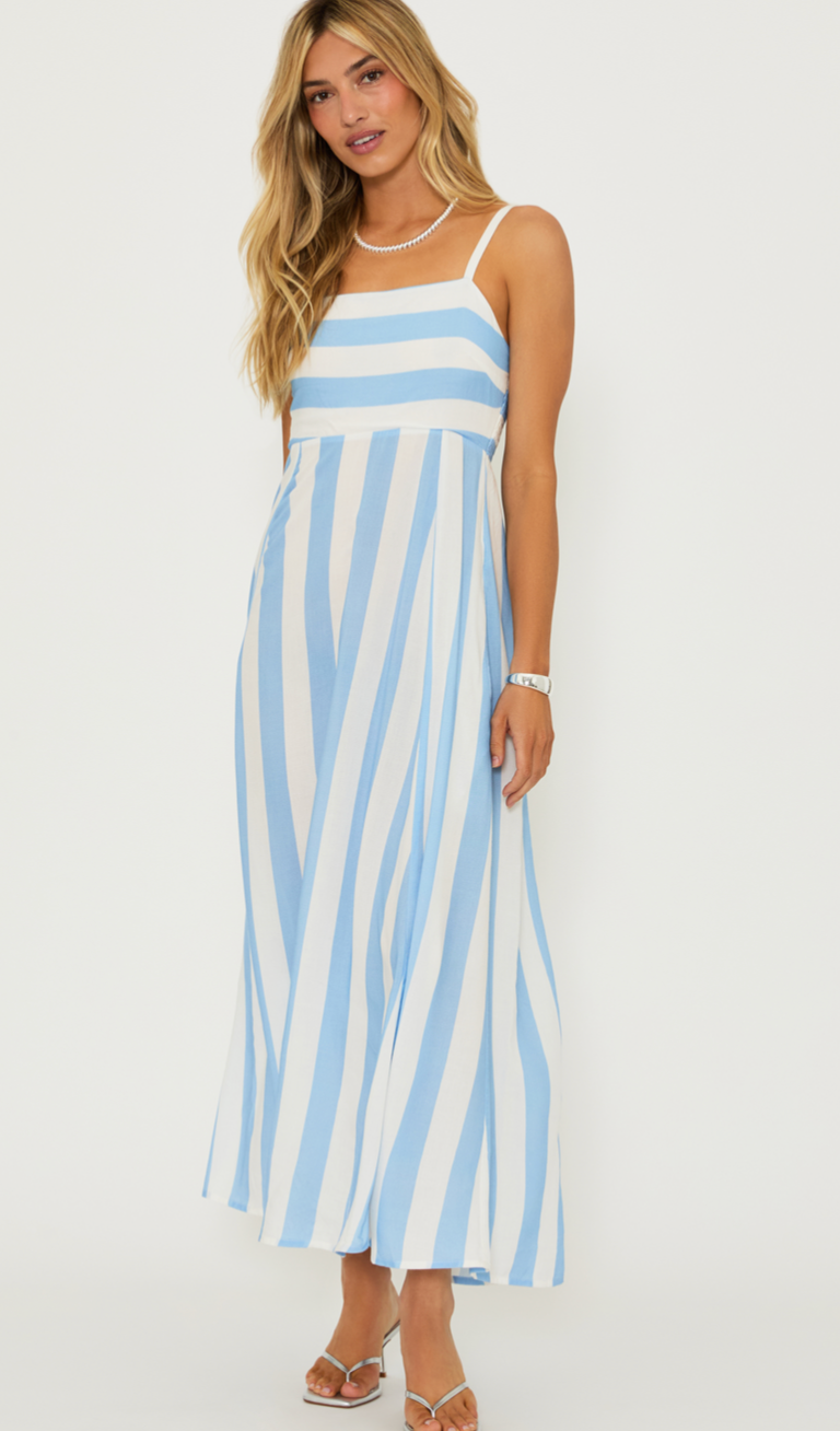 Rianne Blue and White Striped Dress by Beach Riot