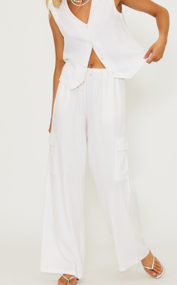 Amara Linen White Pant by Beach Riot