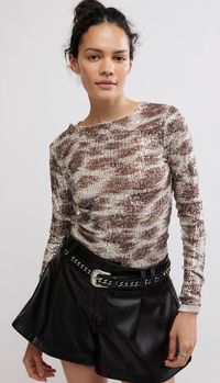 Printed Sequin Long Sleeve Top by Free People