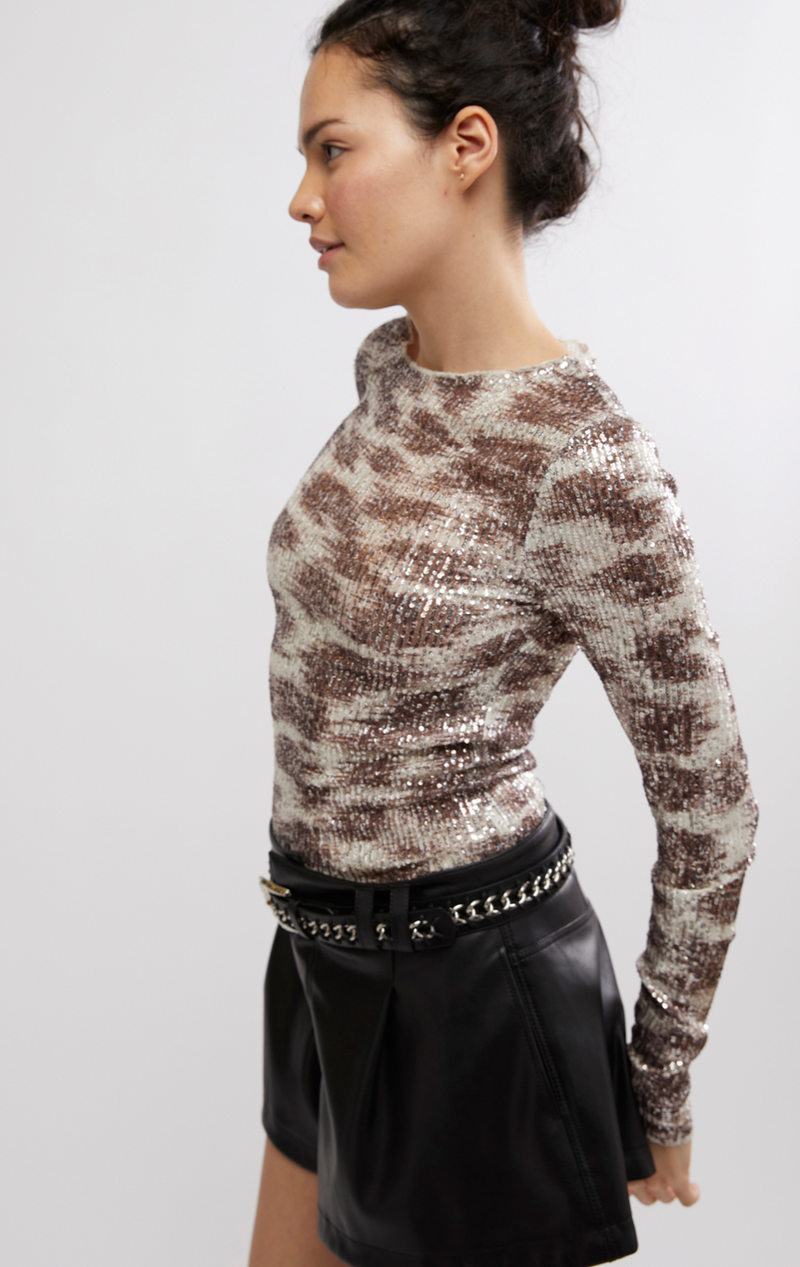 Printed Sequin Long Sleeve Top by Free People