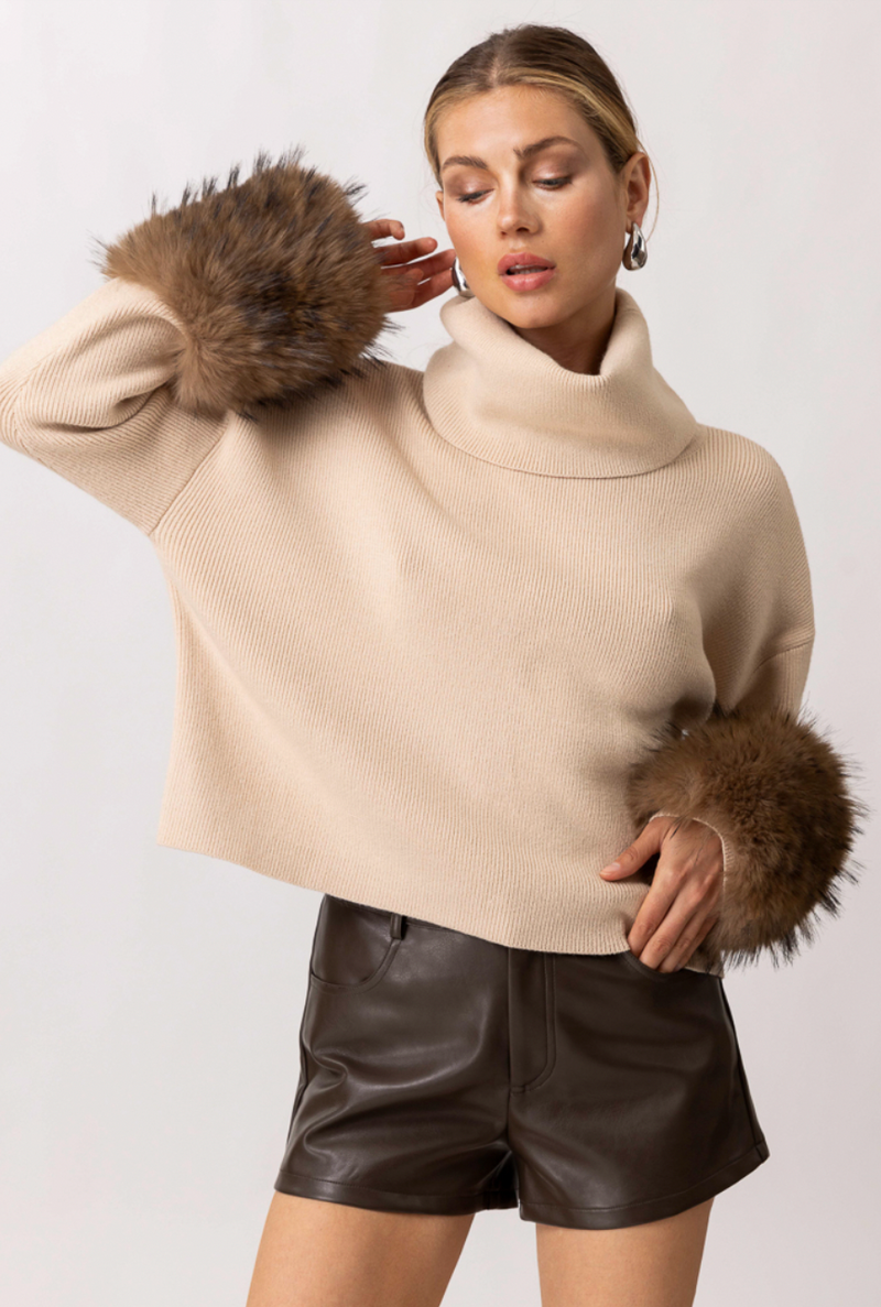 Hadley Faux Fur Turtleneck Sweater by Line and Dot