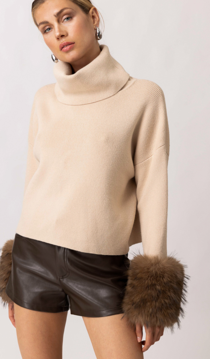 Hadley Faux Fur Turtleneck Sweater by Line and Dot