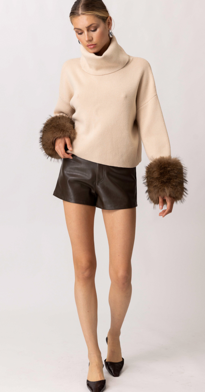 Hadley Faux Fur Turtleneck Sweater by Line and Dot