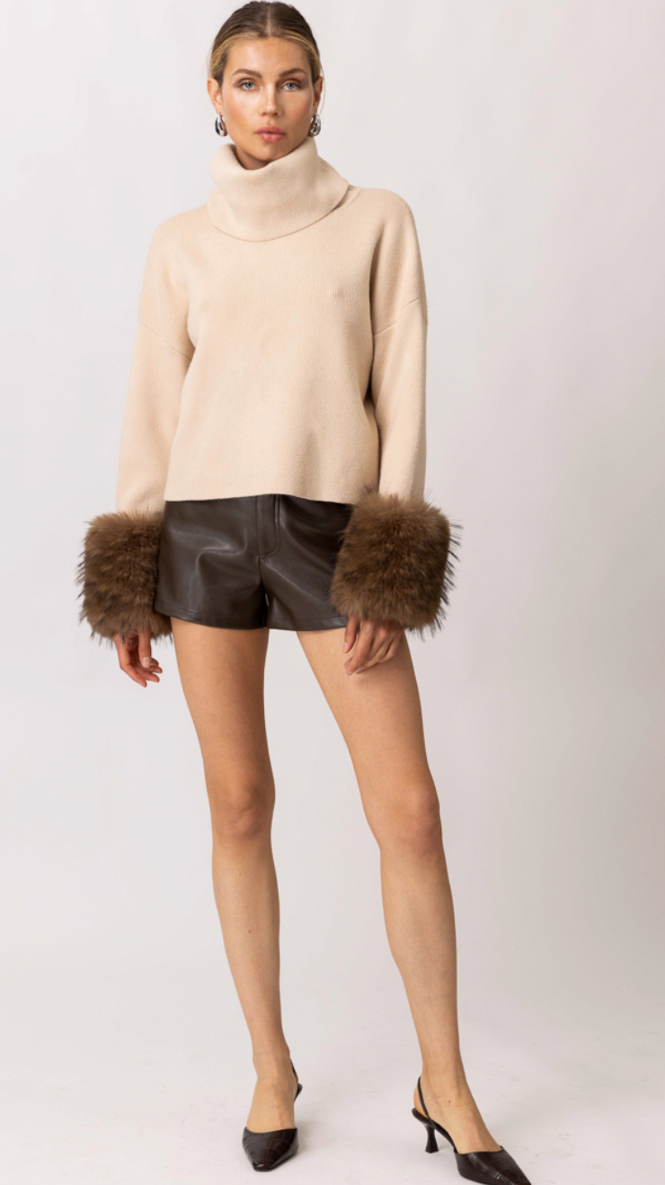 Hadley Faux Fur Turtleneck Sweater by Line and Dot