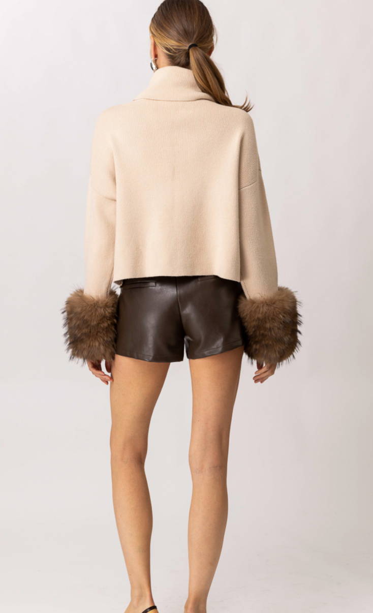 Hadley Faux Fur Turtleneck Sweater by Line and Dot