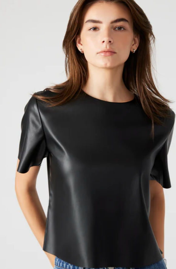 Ezra Vegan Leather Short Sleeve Top by Steve Madden