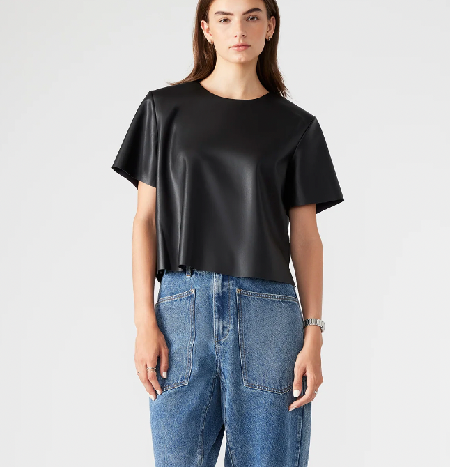 Ezra Vegan Leather Short Sleeve Top by Steve Madden