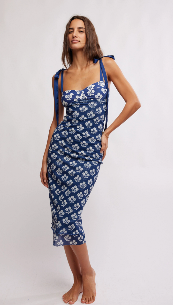 Printed Got Glam Blue Slip Dress by Free People