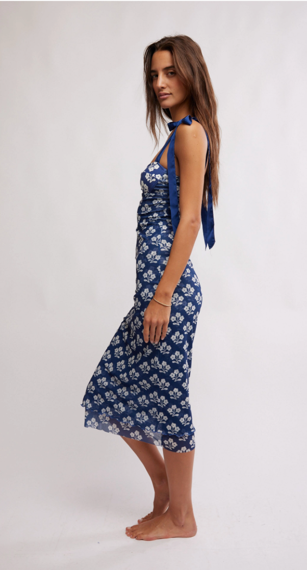 Printed Got Glam Blue Slip Dress by Free People