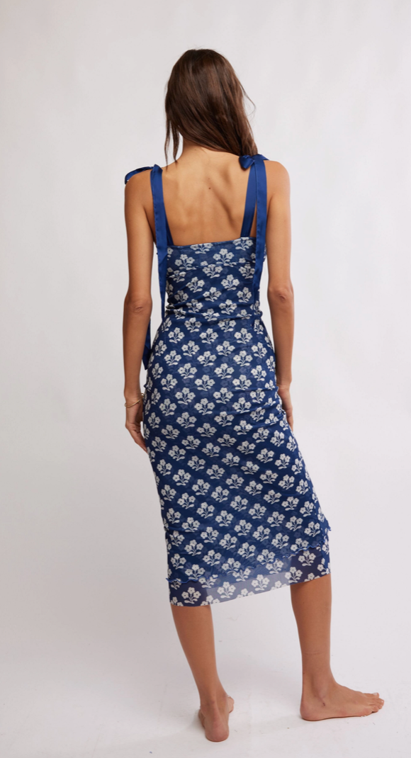 Printed Got Glam Blue Slip Dress by Free People