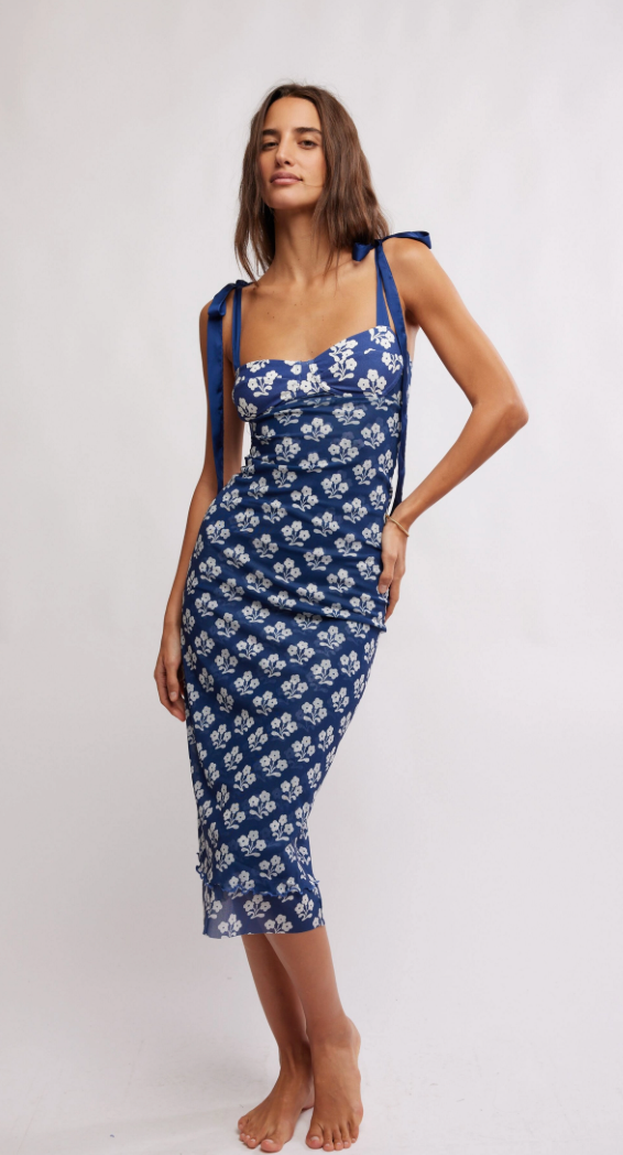 Printed Got Glam Blue Slip Dress by Free People