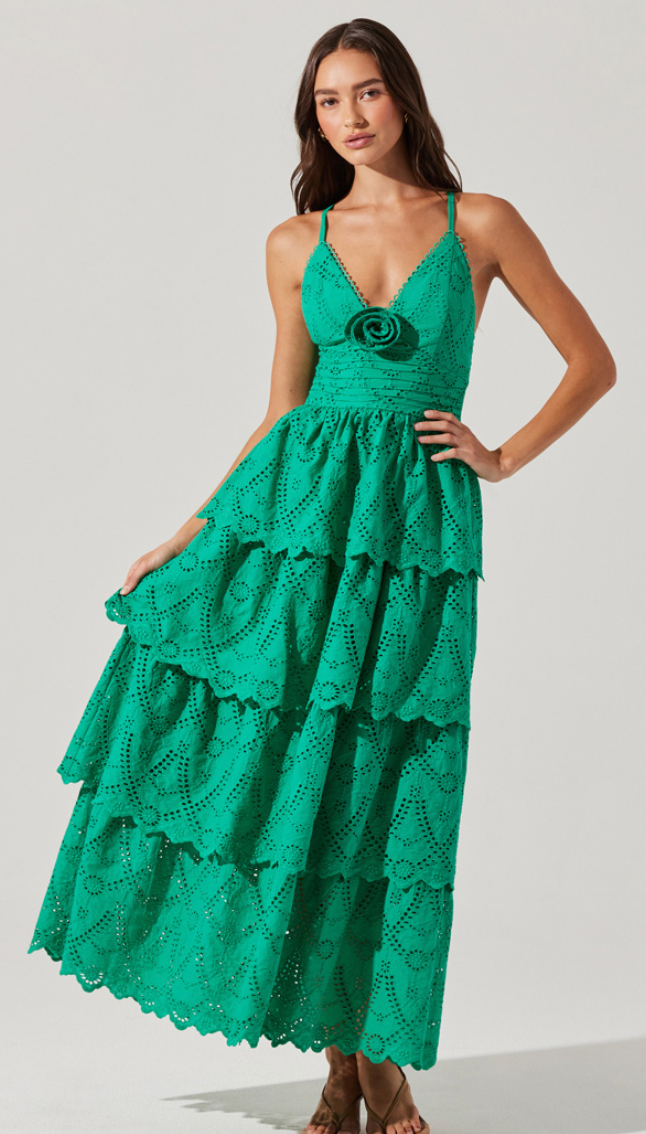 Lace Rosette Maxi Dress in green or white by ASTR the Label