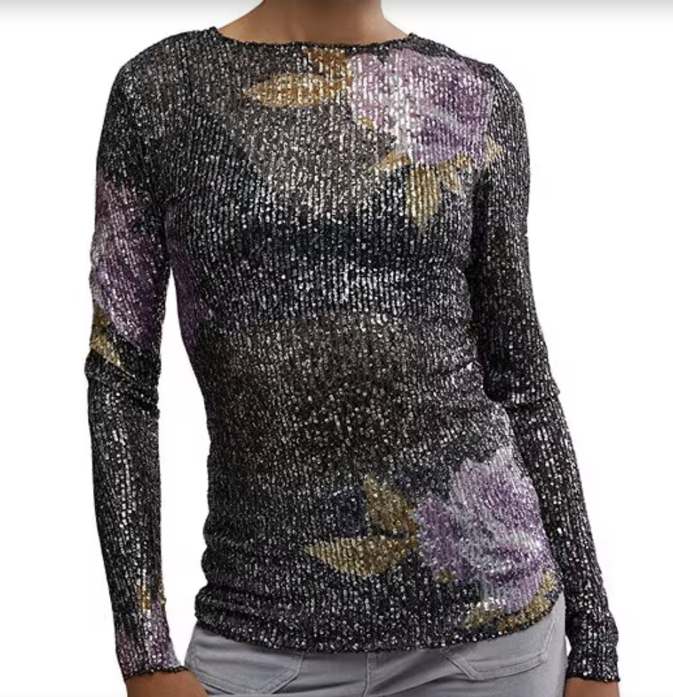 Printed Sequin Long Sleeve Top by Free People