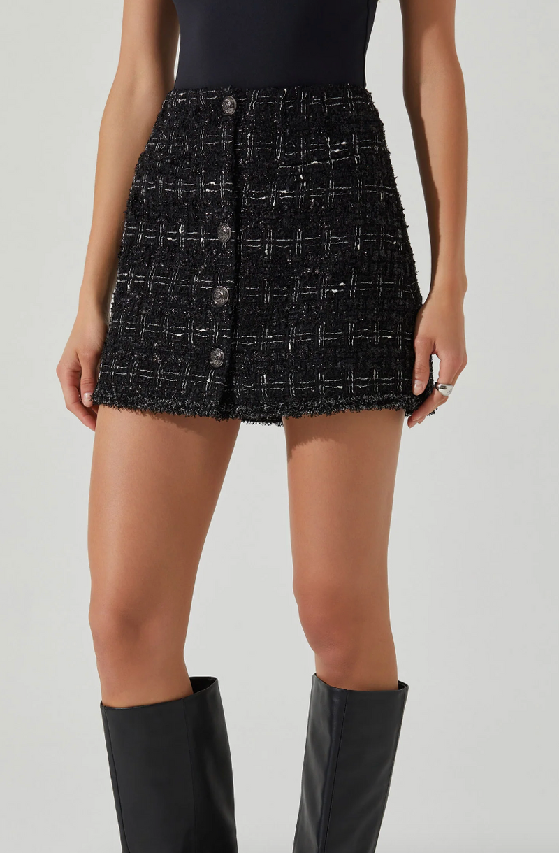 Mavey Tweed Mini Skirt in Black by Astr the Label