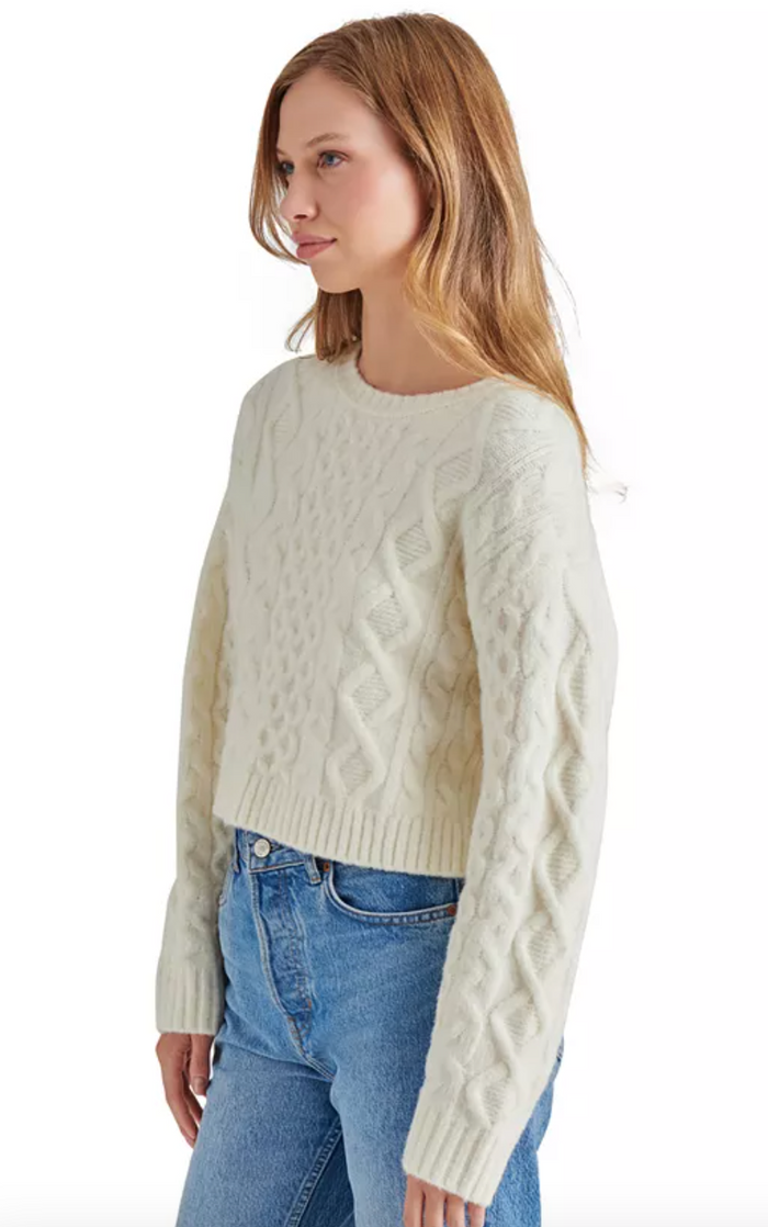 Kessie Cable Knit Bow Sweater by Steve Madden