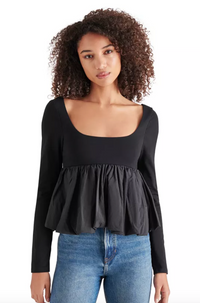 Avielle Black Long Sleeve Peplum Top by Steve Madden