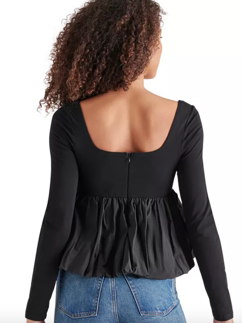 Avielle Black Long Sleeve Peplum Top by Steve Madden