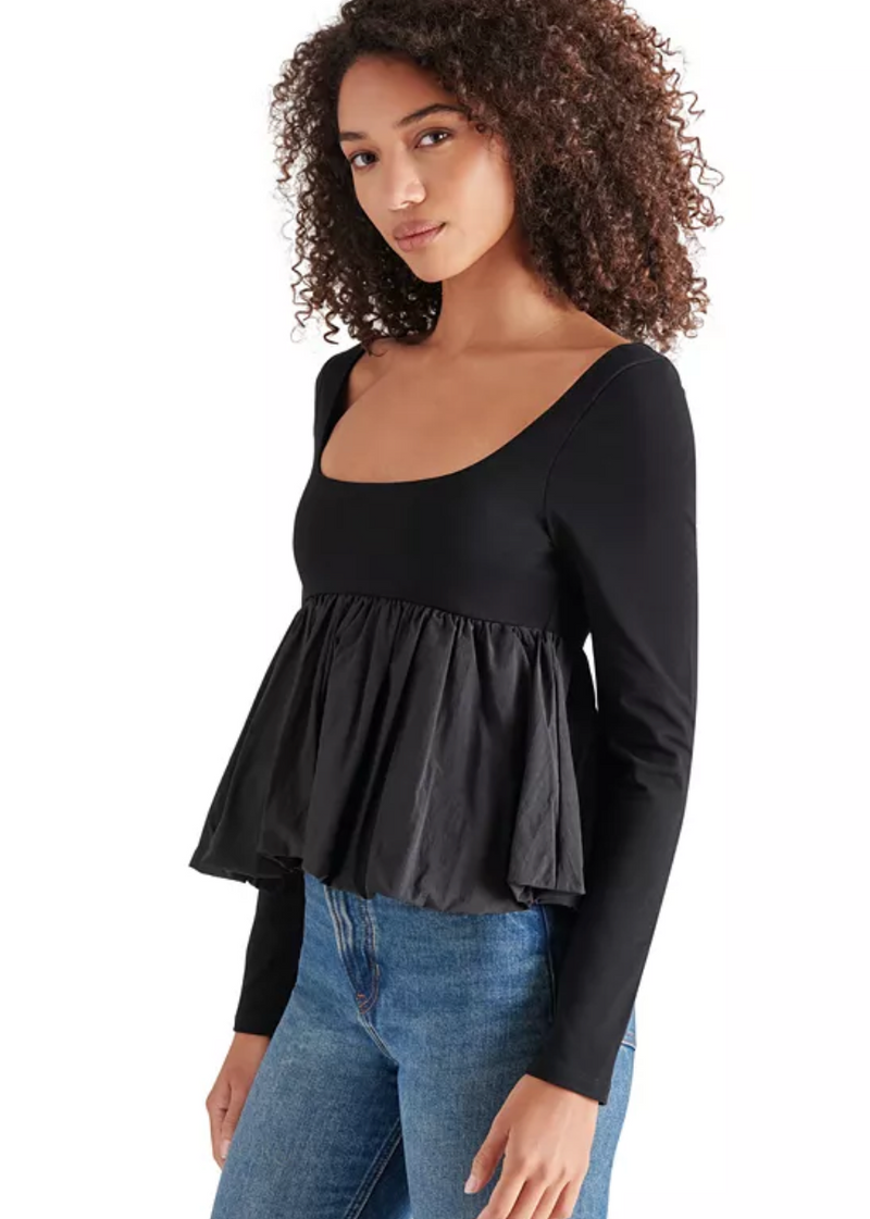 Avielle Black Long Sleeve Peplum Top by Steve Madden