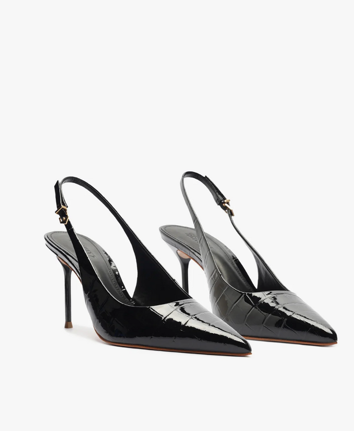 Black Patent Croc Slingback Heel by Schutz