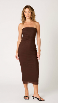 Rowa Strapless Mesh Midi Dress in Brown or Cheetah by NIA