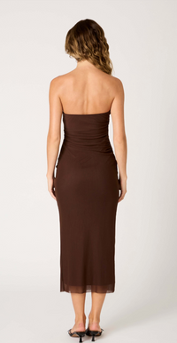 Rowa Strapless Mesh Midi Dress in Brown or Cheetah by NIA