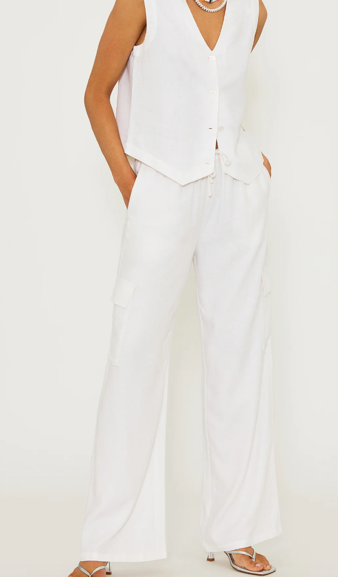 Amara Linen White Pant by Beach Riot