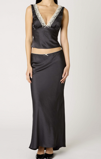 Black Satin Maxi Skirt by NIA