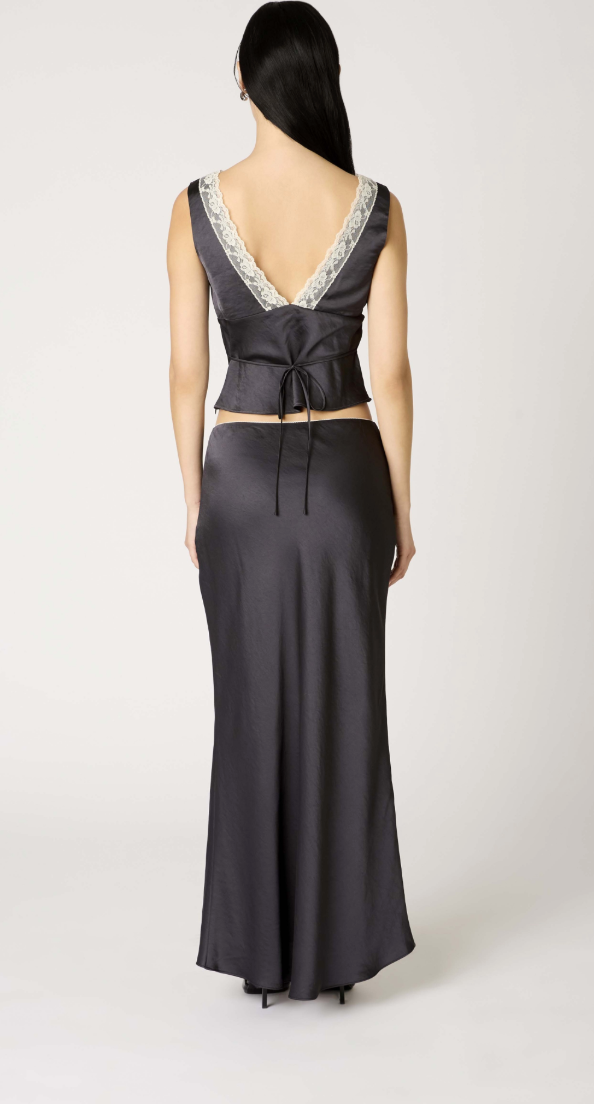 Black Satin Maxi Skirt by NIA
