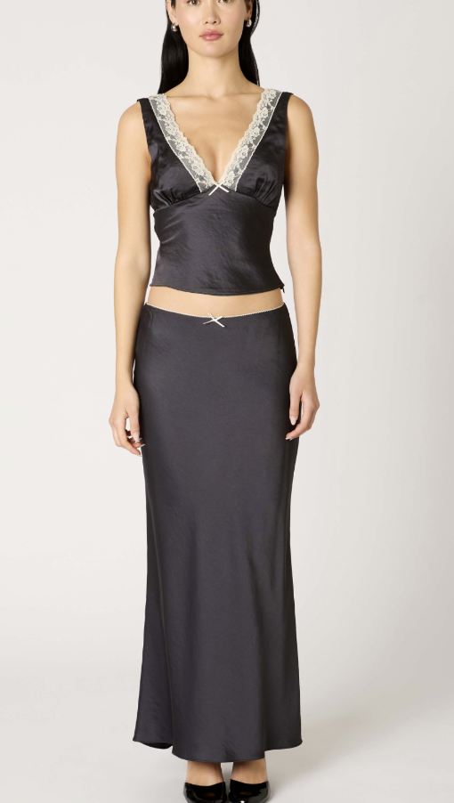 Black Satin Maxi Skirt by NIA