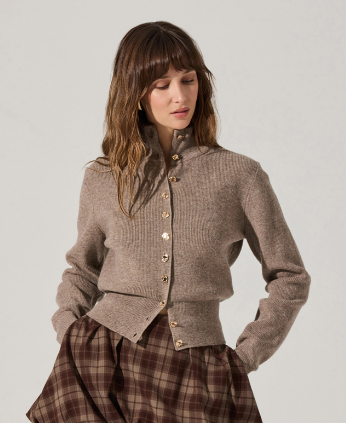 Taupe Button Down Sweater Cardigan by ASTR